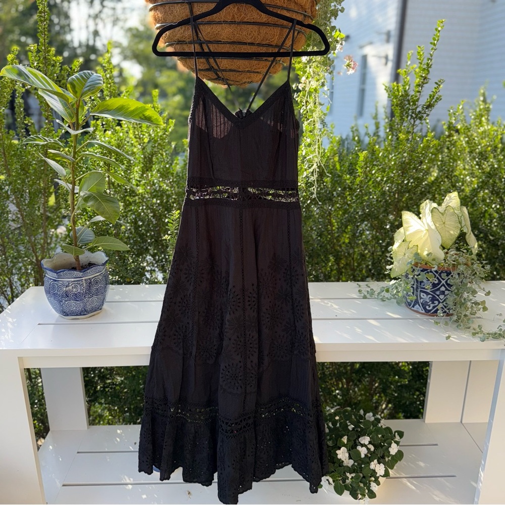 LoveShackFancy Black Tiered Spaghetti Strap Sundress